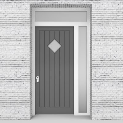 13.single Door With Right Side Panel And Transom 7 Vertical Lines With Diamond Pane Signal Grey (ral7004)