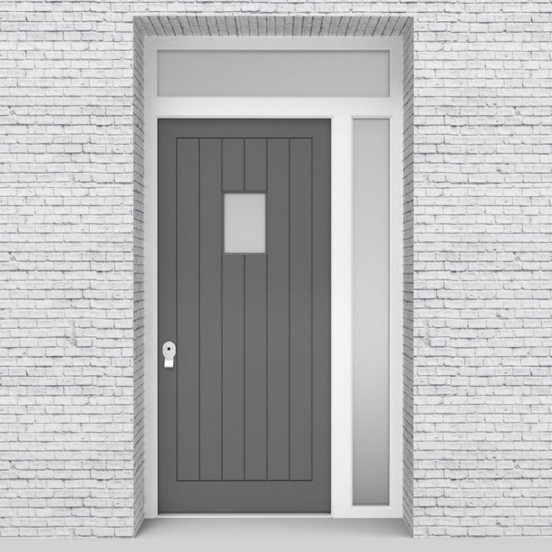 13.single Door With Right Side Panel And Transom 7 Vertical Lines With Rectangle Pane Signal Grey (ral7004)