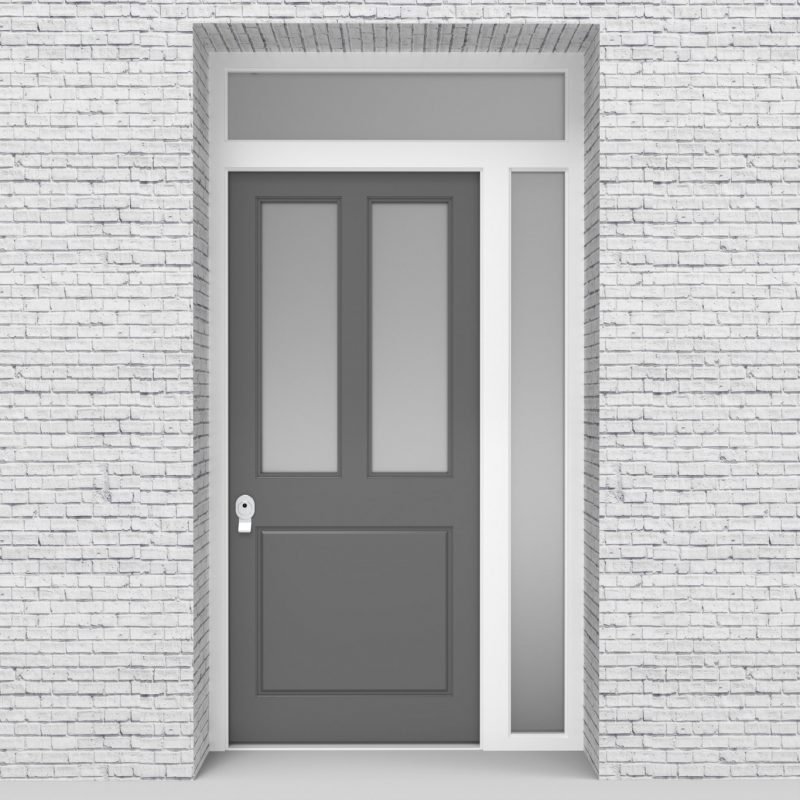13.single Door With Right Side Panel And Transom Edwardian 3 Panel With 2 Glass Panes Signal Grey (ral7004)