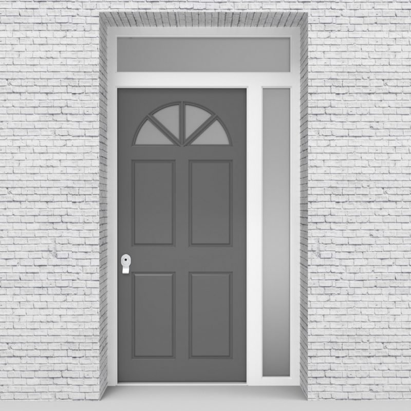 13.single Door With Right Side Panel And Transom Edwardian 4 Panel With Arched Glass Pane Signal Grey (ral7004)