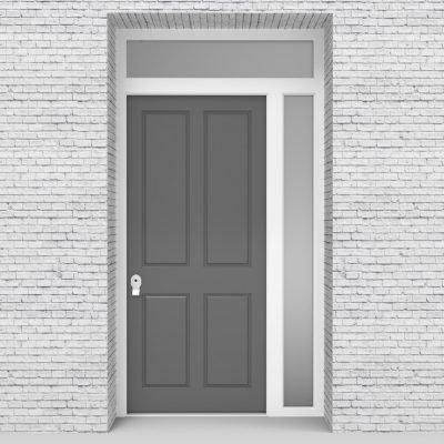 13.single Door With Right Side Panel And Transom Victorian 4 Panel Signal Grey (ral7004)