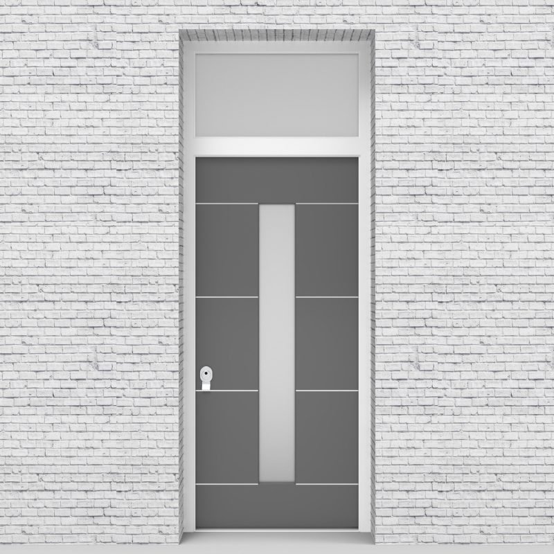 13.single Door With Transom 4 Aluminium Inlays With Central Glass Signal Grey (ral7004)