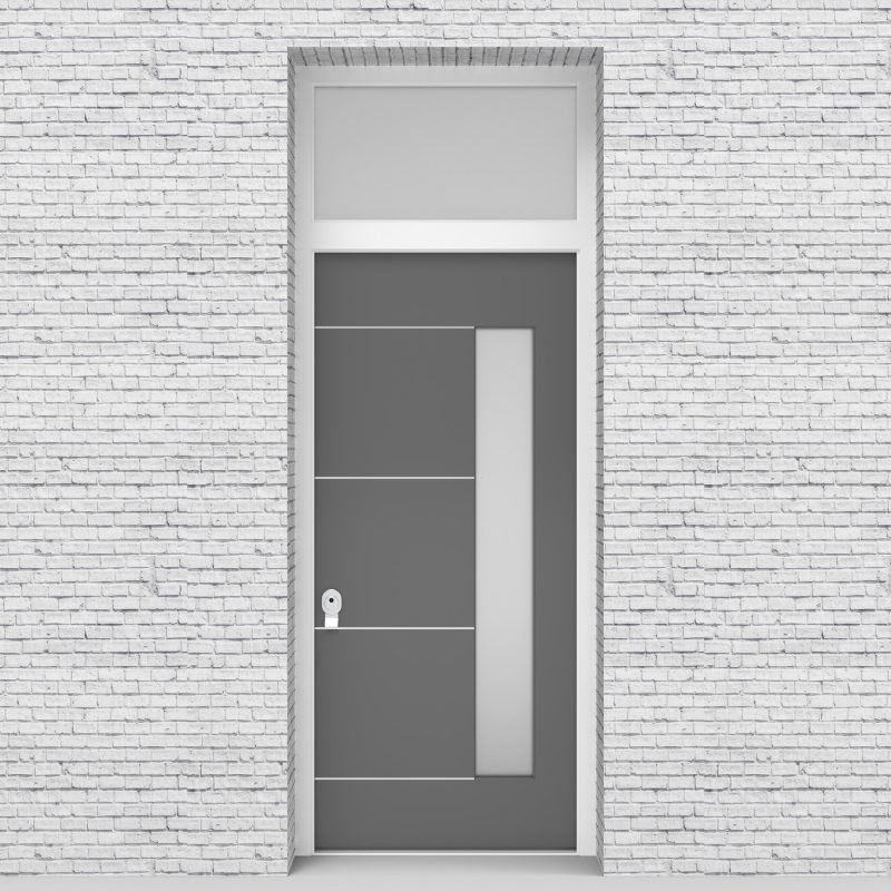 13.single Door With Transom 4 Aluminium Inlays With Hinge Side Glass Signal Grey (ral7004)