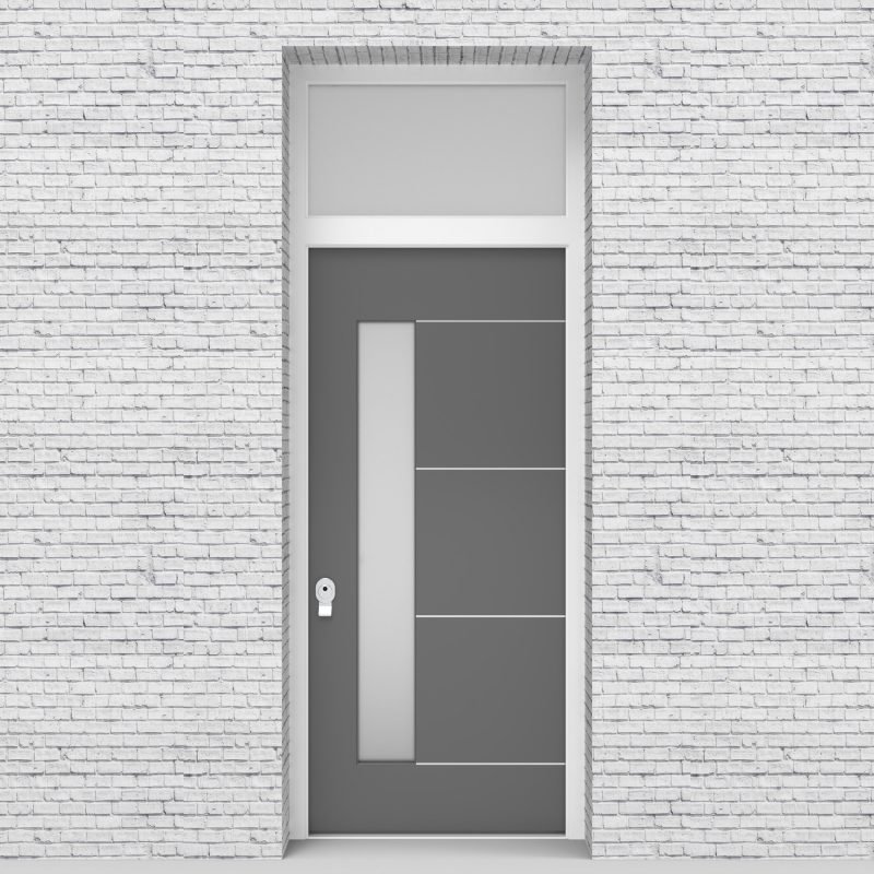 13.single Door With Transom 4 Aluminium Inlays With Lock Side Glass Signal Grey (ral7004)