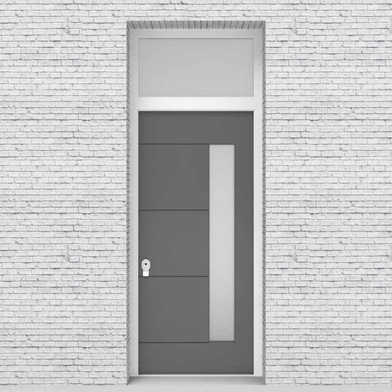 13.single Door With Transom 4 Horizontal Lines With Hinge Side Glass Signal Grey (ral7004)