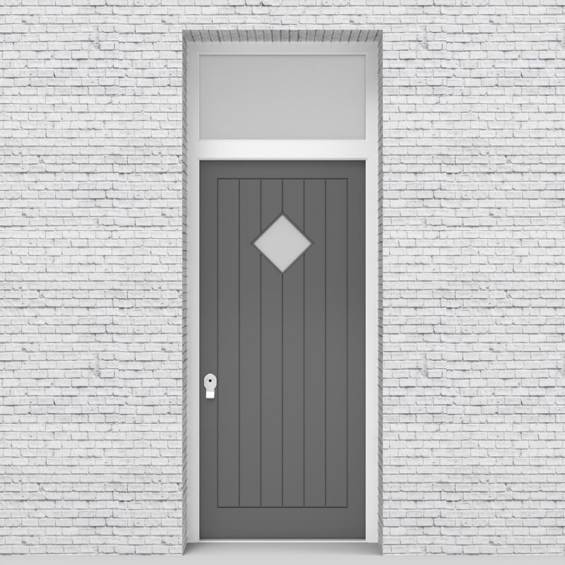 13.single Door With Transom 7 Vertical Lines With Diamond Pane Signal Grey (ral7004)