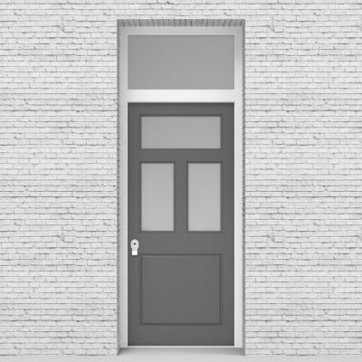 13.single Door With Transom Edwardian 4 Panel With 3 Glass Panes Signal Grey (ral7004)