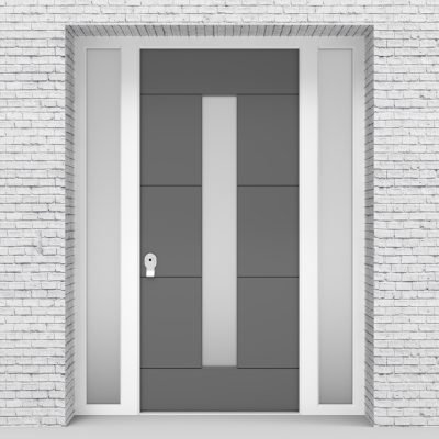 13.single Door With Two Side Panels 4 Horizontal Lines With Central Glass Signal Grey (ral7004)