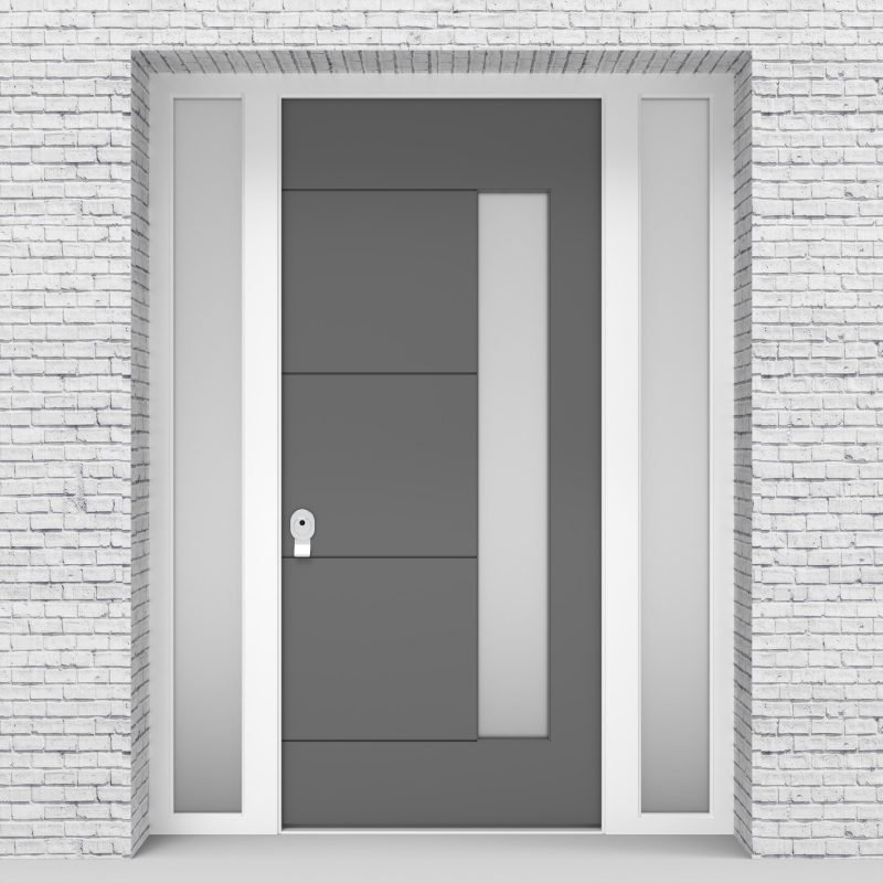 13.single Door With Two Side Panels 4 Horizontal Lines With Hinge Side Glass Signal Grey (ral7004)