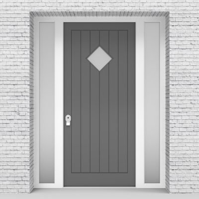 13.single Door With Two Side Panels 7 Vertical Lines With Diamond Pane Signal Grey (ral7004)