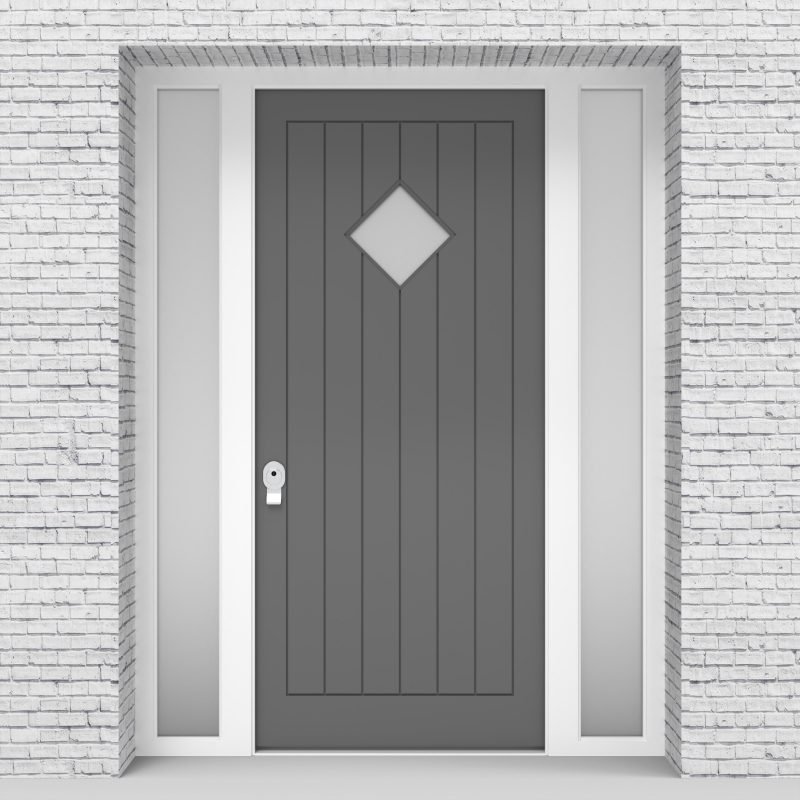13.single Door With Two Side Panels 7 Vertical Lines With Diamond Pane Signal Grey (ral7004)