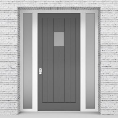 13.single Door With Two Side Panels 7 Vertical Lines With Rectangle Pane Signal Grey (ral7004)
