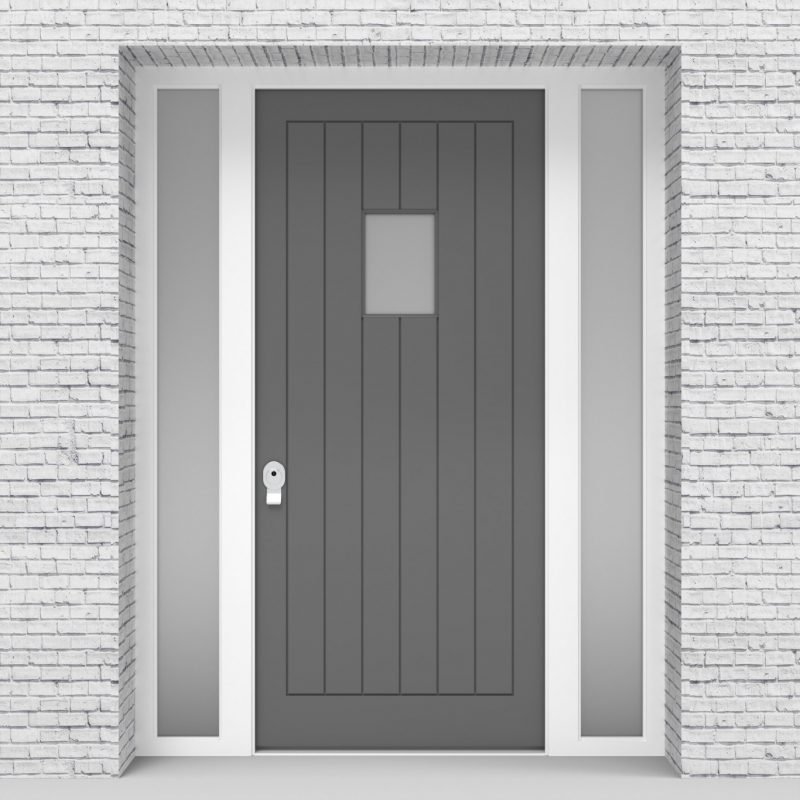 13.single Door With Two Side Panels 7 Vertical Lines With Rectangle Pane Signal Grey (ral7004)