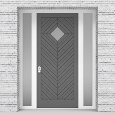 13.single Door With Two Side Panels Cottage Style With Diamond Pane Signal Grey (ral7004)