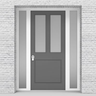 13.single Door With Two Side Panels Edwardian 3 Panel With 2 Glass Panes Signal Grey (ral7004)