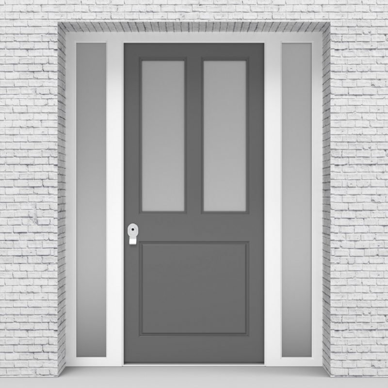 13.single Door With Two Side Panels Edwardian 3 Panel With 2 Glass Panes Signal Grey (ral7004)