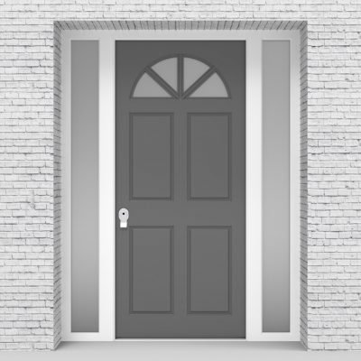 13.single Door With Two Side Panels Edwardian 4 Panel With Arched Glass Pane Signal Grey (ral7004)