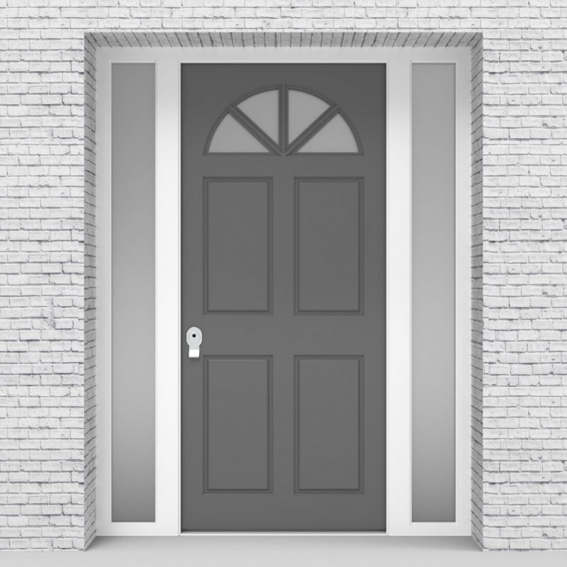13.single Door With Two Side Panels Edwardian 4 Panel With Arched Glass Pane Signal Grey (ral7004)