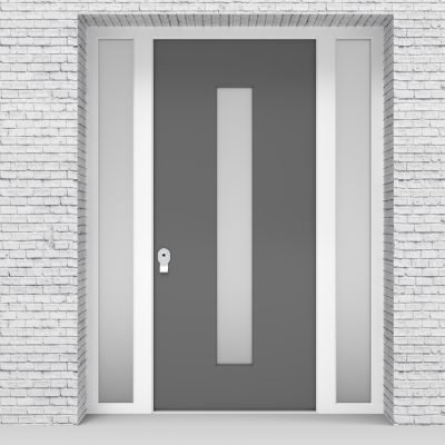 13.single Door With Two Side Panels Plain With Central Glass Signal Grey (ral7004)