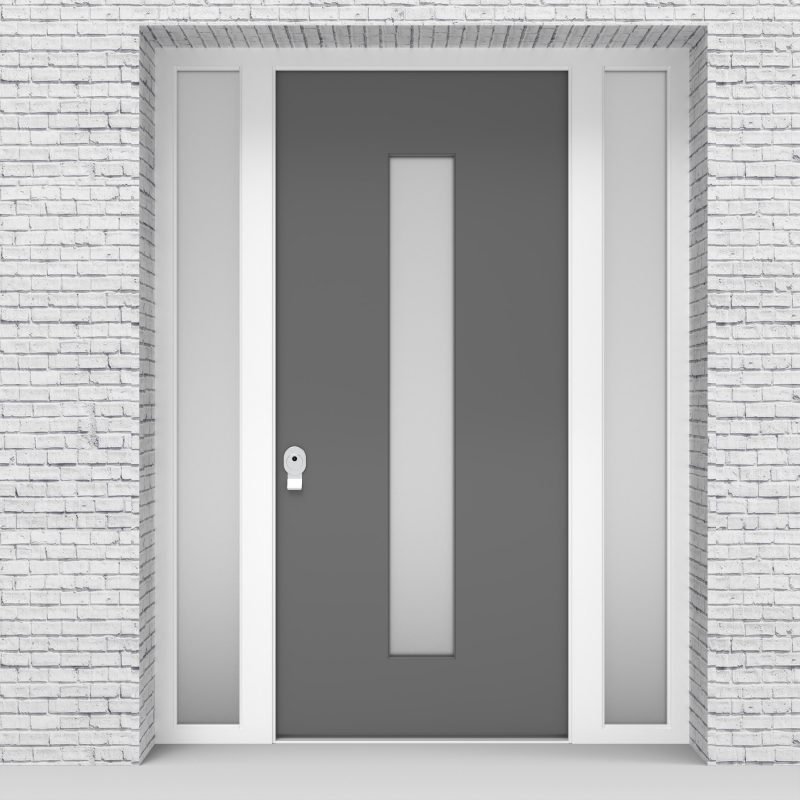 13.single Door With Two Side Panels Plain With Central Glass Signal Grey (ral7004)