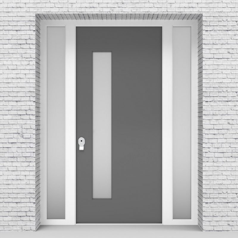 13.single Door With Two Side Panels Plain With Lock Side Glass Signal Grey (ral7004)