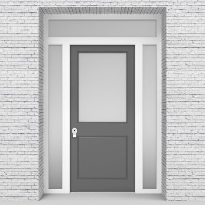 13.single Door With Two Side Panels And Transom 2 Panel With A Large Signal Grey (ral7004)