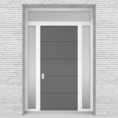 13.single Door With Two Side Panels And Transom 4 Horizontal Lines Signal Grey (ral7004)