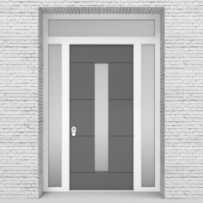 13.single Door With Two Side Panels And Transom 4 Horizontal Lines With Central Glass Signal Grey (ral7004)