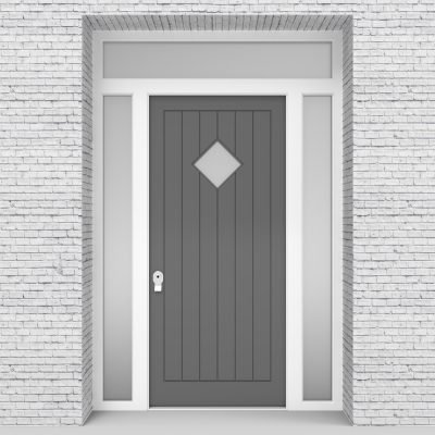 13.single Door With Two Side Panels And Transom 7 Vertical Lines With Diamond Pane Signal Grey (ral7004)