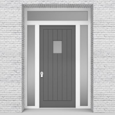 13.single Door With Two Side Panels And Transom 7 Vertical Lines With Rectangle Pane Signal Grey (ral7004)