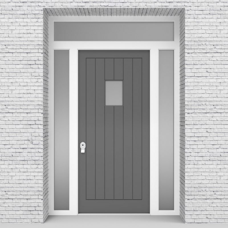 13.single Door With Two Side Panels And Transom 7 Vertical Lines With Rectangle Pane Signal Grey (ral7004)