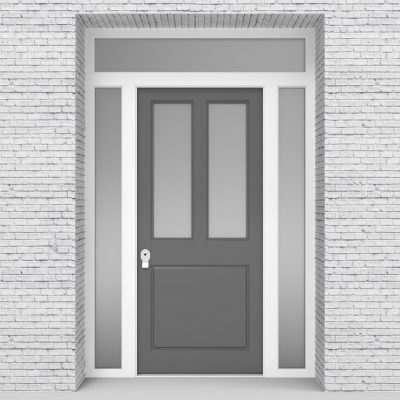 13.single Door With Two Side Panels And Transom Edwardian 3 Panel With 2 Glass Panes Signal Grey (ral7004)
