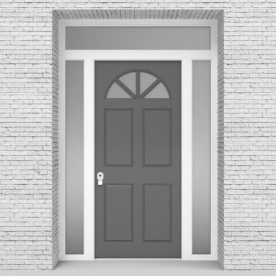 13.single Door With Two Side Panels And Transom Edwardian 4 Panel With Arched Glass Pane Signal Grey (ral7004)