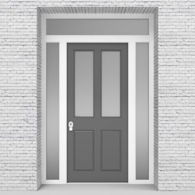 13.single Door With Two Side Panels And Transom Victorian 4 Panel With 2 Glass Panes Signal Grey (ral7004)