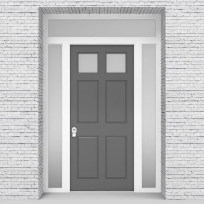 13.single Door With Two Side Panels And Transom Victorian 6 Panel With 2 Glass Signal Grey (ral7004)