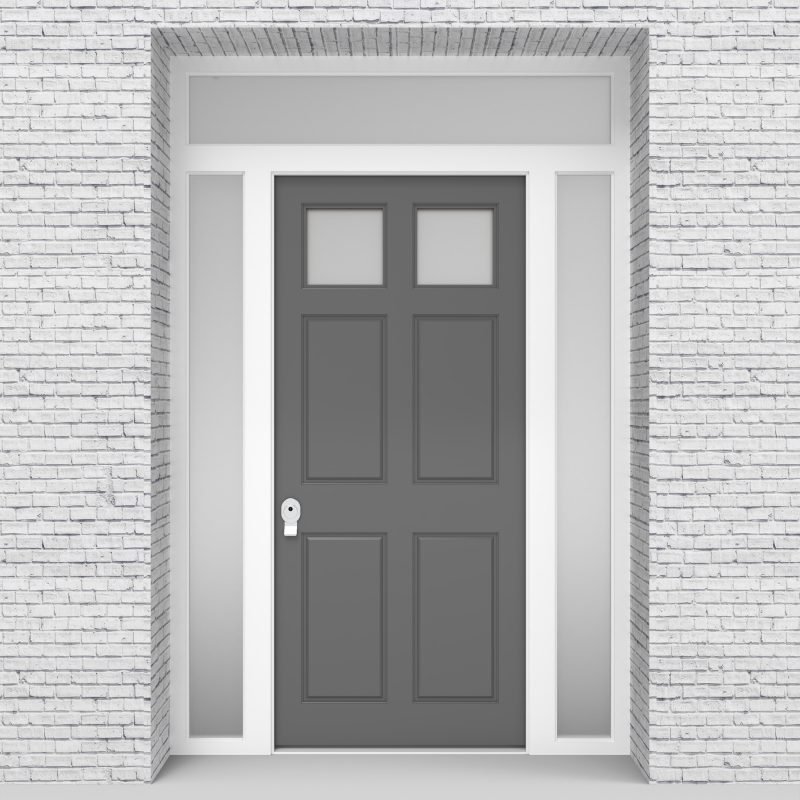 13.single Door With Two Side Panels And Transom Victorian 6 Panel With 2 Glass Signal Grey (ral7004)