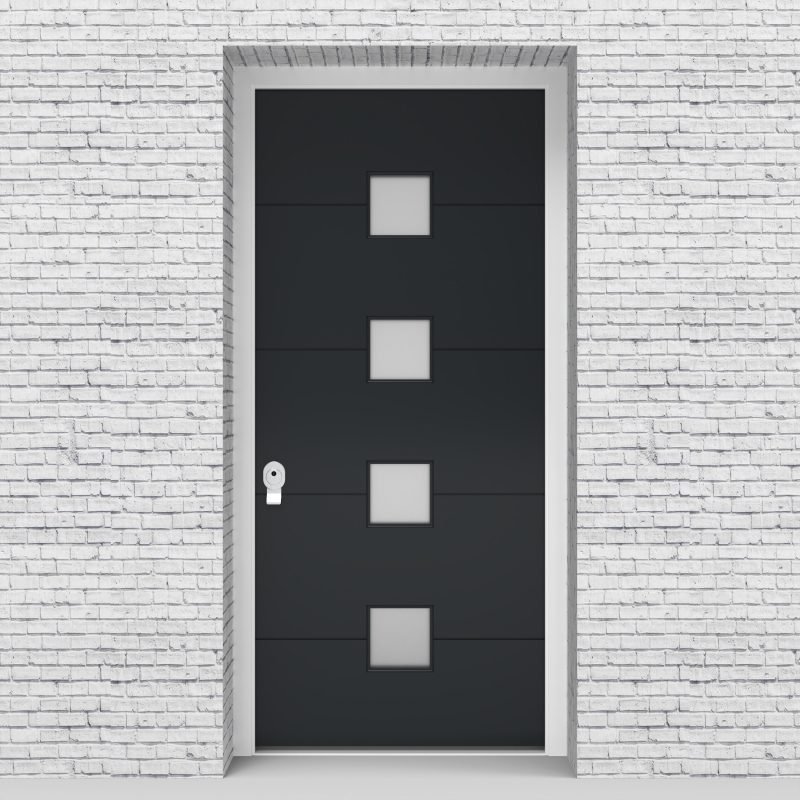 14.single Door 4 Horizontal Lines With 4 Glass Squares Anthracite Grey (ral7016)