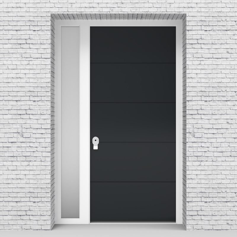 14.single Door With Left Side Panel 4 Horizontal Lines Anthracite Grey (ral7016)