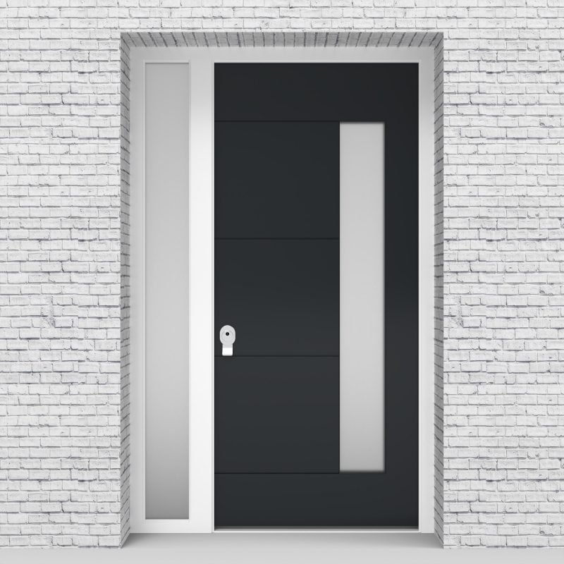 14.single Door With Left Side Panel 4 Horizontal Lines With Hinge Side Glass Anthracite Grey (ral7016)