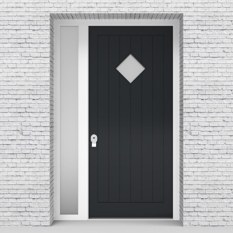 14.single Door With Left Side Panel 7 Vertical Lines With Diamond Pane Anthracite Grey (ral7016)