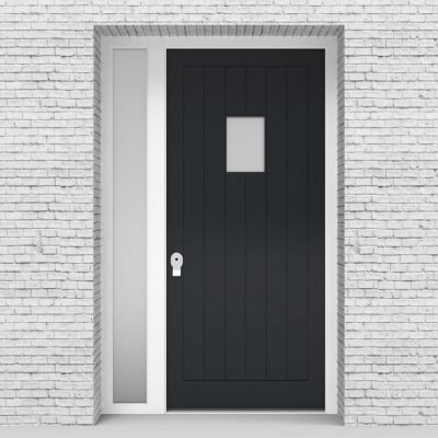 14.single Door With Left Side Panel 7 Vertical Lines With Rectangle Pane Anthracite Grey (ral7016)