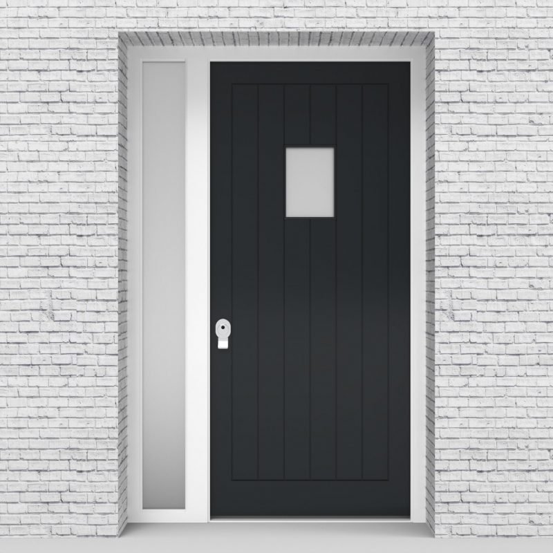 14.single Door With Left Side Panel 7 Vertical Lines With Rectangle Pane Anthracite Grey (ral7016)