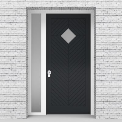 14.single Door With Left Side Panel Cottage Style With Diamond Pane Anthracite Grey (ral7016)