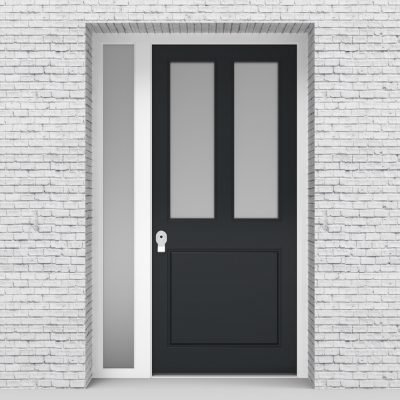 14.single Door With Left Side Panel Edwardian 3 Panel With 2 Glass Panes Anthracite Grey (ral7016)