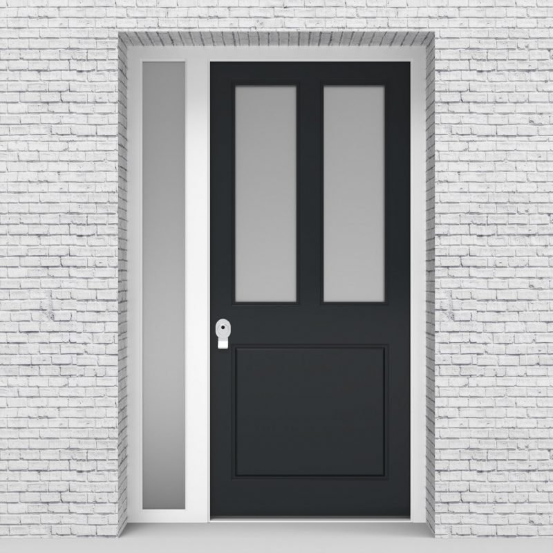 14.single Door With Left Side Panel Edwardian 3 Panel With 2 Glass Panes Anthracite Grey (ral7016)