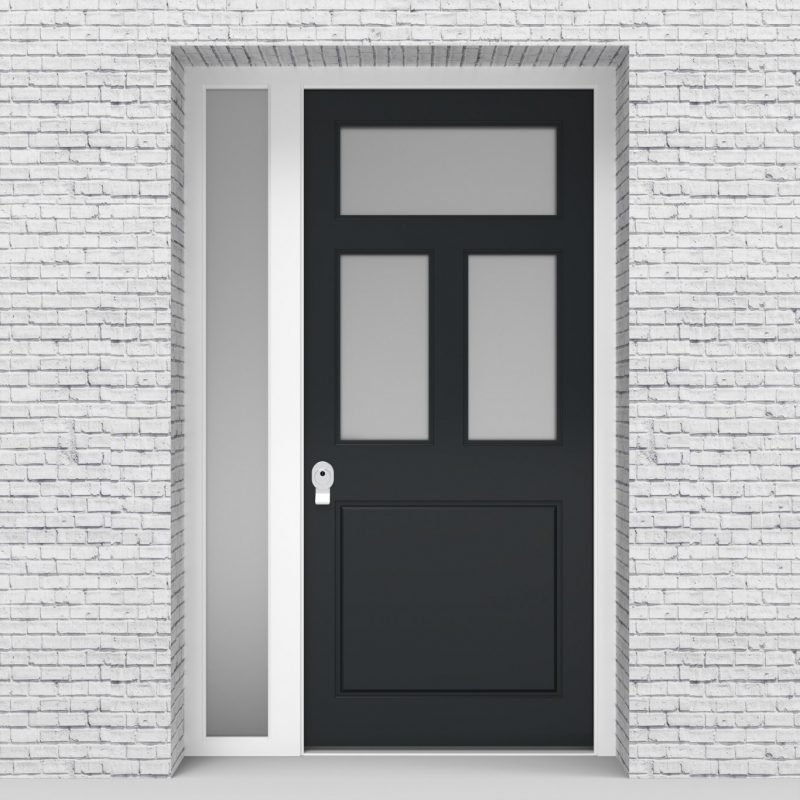 14.single Door With Left Side Panel Edwardian 4 Panel With 3 Glass Panes Anthracite Grey (ral7016)