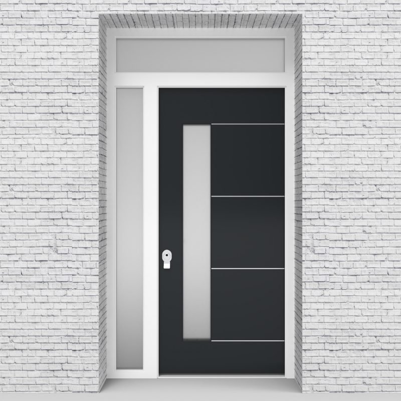 14.single Door With Left Side Panel And Transom 4 Aluminium Inlays With Lock Side Glass Anthracite Grey (ral7016)