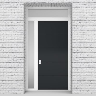 14.single Door With Left Side Panel And Transom 4 Horizontal Lines Anthracite Grey (ral7016)