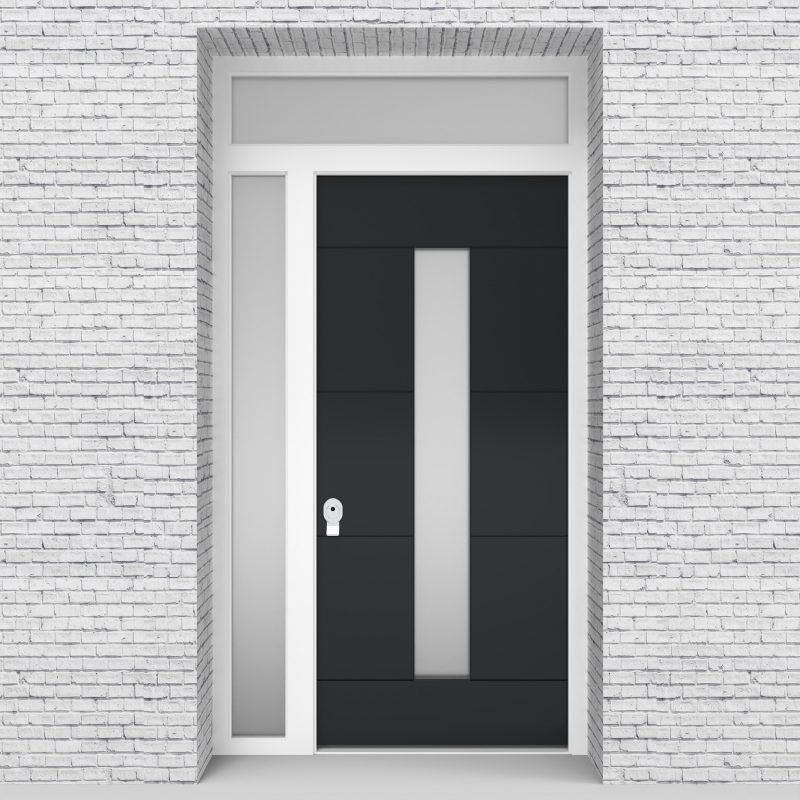 14.single Door With Left Side Panel And Transom 4 Horizontal Lines With Central Glass Anthracite Grey (ral7016)