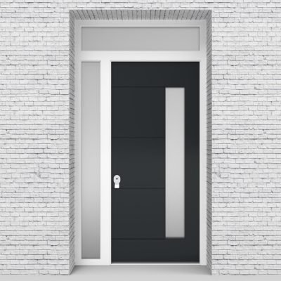14.single Door With Left Side Panel And Transom 4 Horizontal Lines With Hinge Side Glass Anthracite Grey (ral7016)